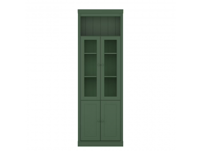 Estante alta com 2,20m para biblioteca com porta de vidro e porta de madeira na cor verde| coleção biblioteca